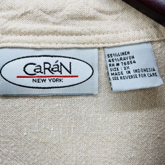 Caran New York Button Front Blouse Linen Sz 2X Roll Tabbed Sleeves Tunic VTG 2X - Picture 6 of 16